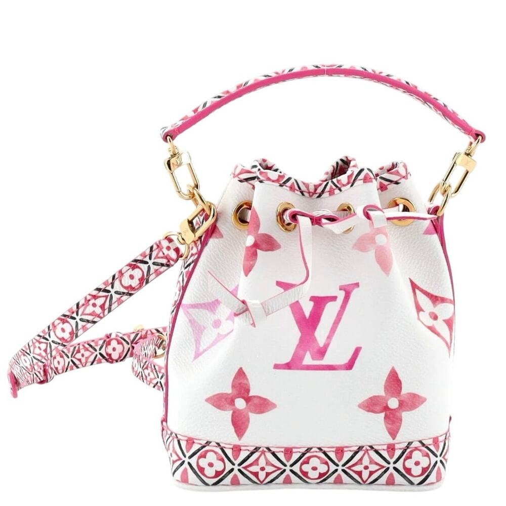 Louis Vuitton Noe Handbag Nano By The Pool Monogram Watercolor Pink White